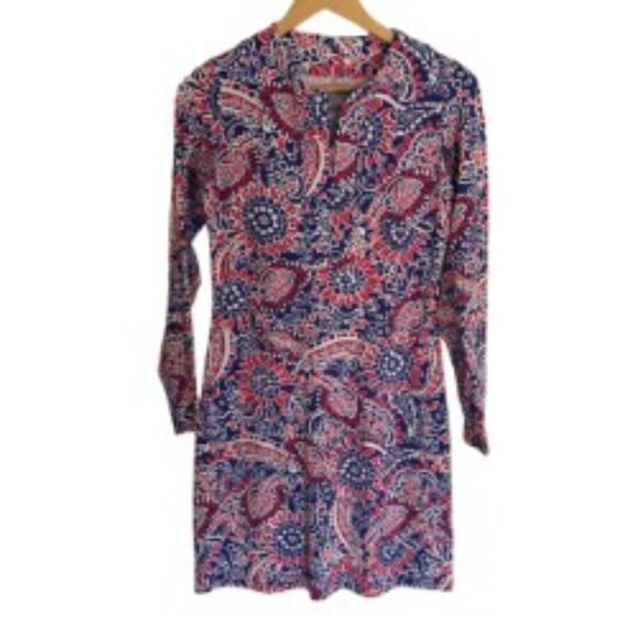 Ibkul Kylee C Navy/Red Zip Long Sleeve Crew Dress XSmall - Picture 1 of 4